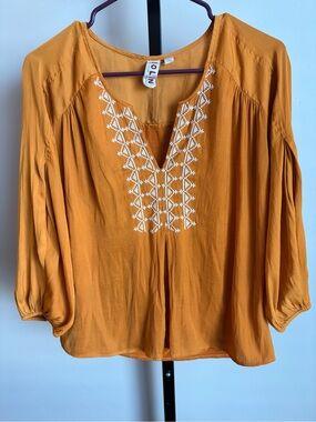 Anthropologie Dolan Alvia Embroidered Peasant Top Boho Blouse Mustard S